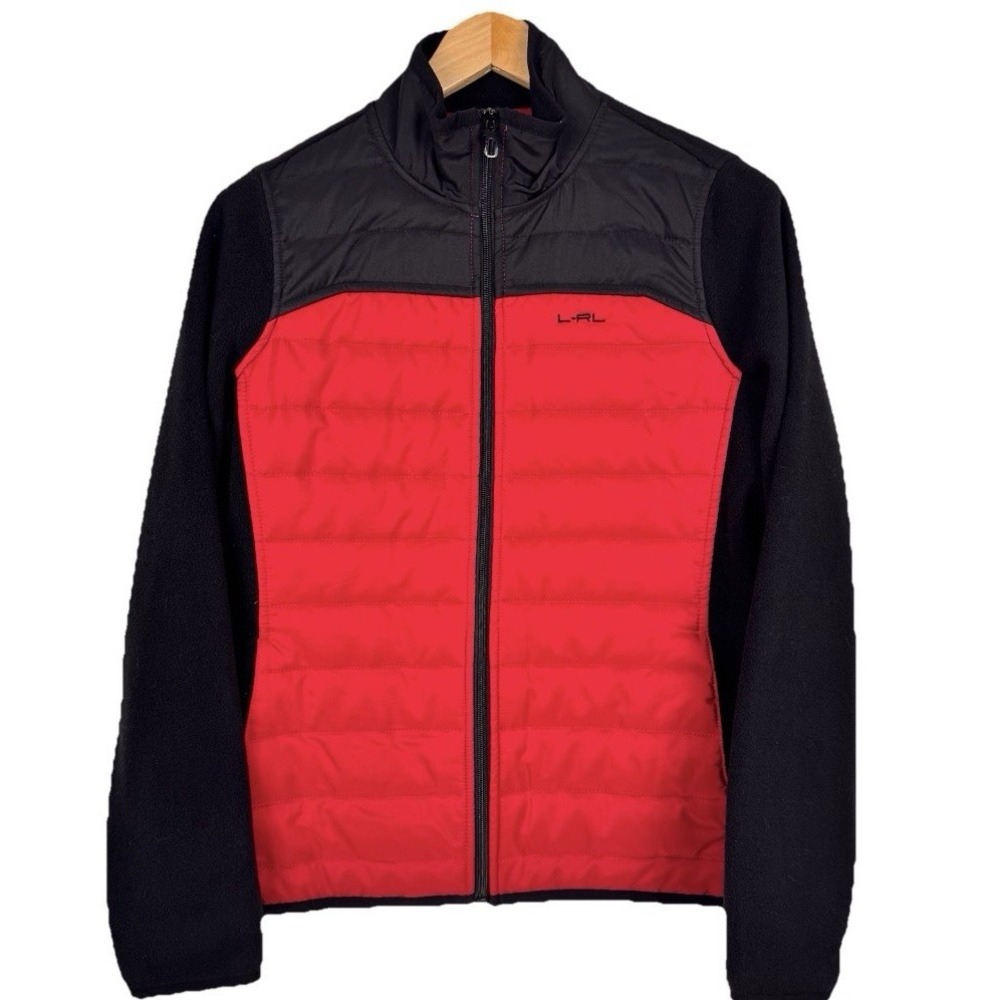 Lauren Ralph Lauren Active Jacket Women Med Red Black Hybrid Puffer Fleece Zip